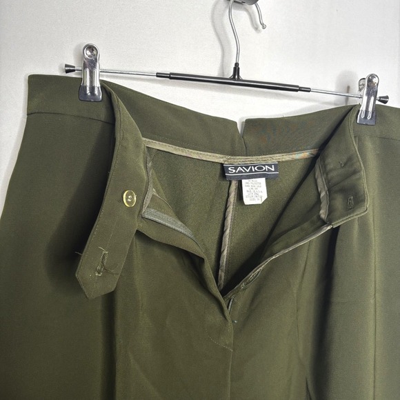 Vintage Savion Womens Dark Olive Green Pleated Trousers Size 18 Tapered Leg - Picture 4 of 8